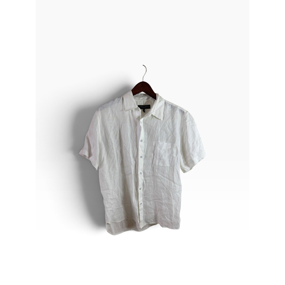 Rag & Bone White 100 %Linen Short Sleeve Button-Up Shirt Men's Large